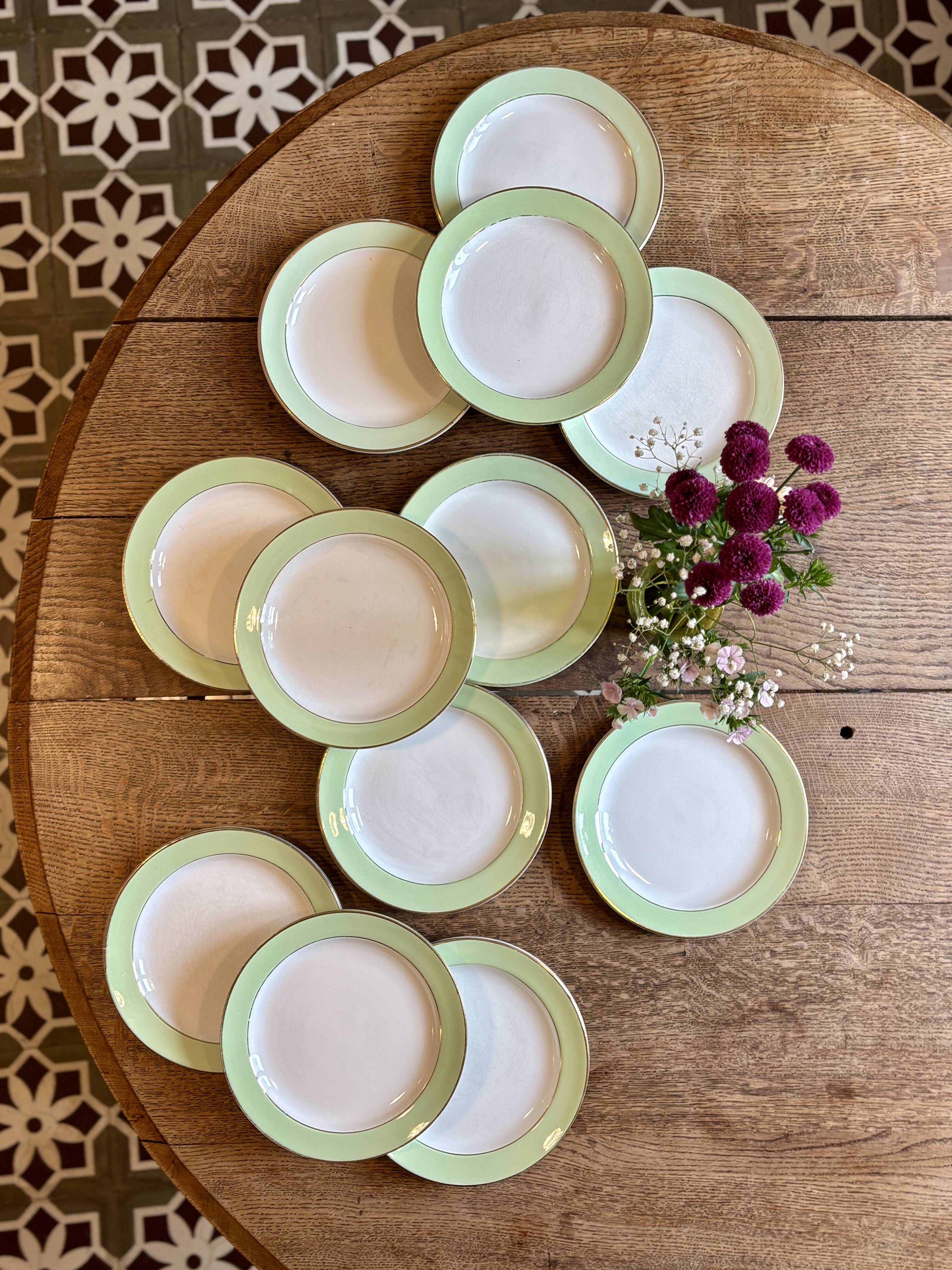 Set of 12 mint and gold dessert plates - L'amandinoise