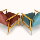 Restored Mid-Century Pink & Turquoise Beech Armchairs, 1960s, Set of 2