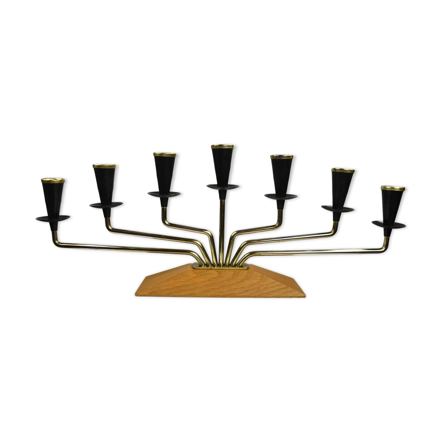Brass, Black Painted Metal and Teak Candelabra by Gunnar Ander for Ystad-Metall, Sweden, 1960s