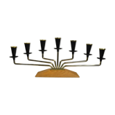 Chandelier en laiton, métal peint en noir et teck par Gunnar Ander pour Ystad-Metall, Suède, années 1960.