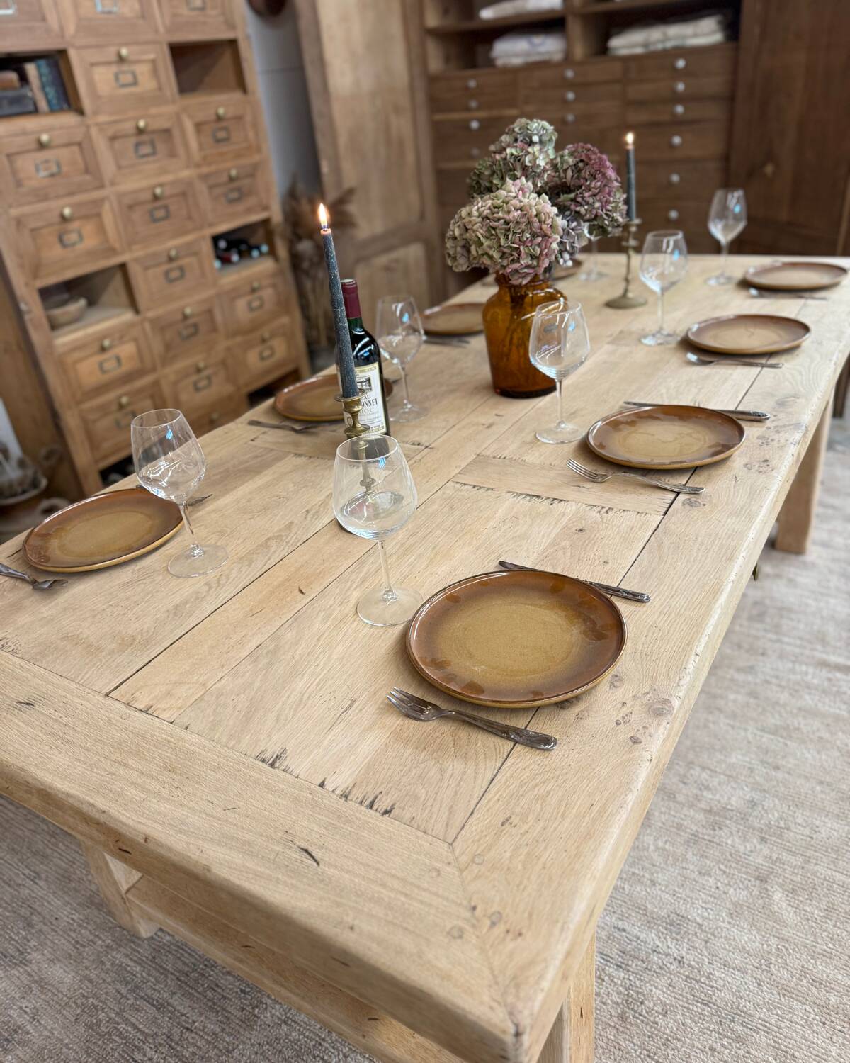 Large farmhouse table with 10 drawers