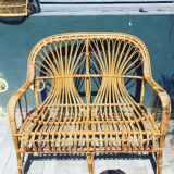 Vintage rattan and bamboo bench
