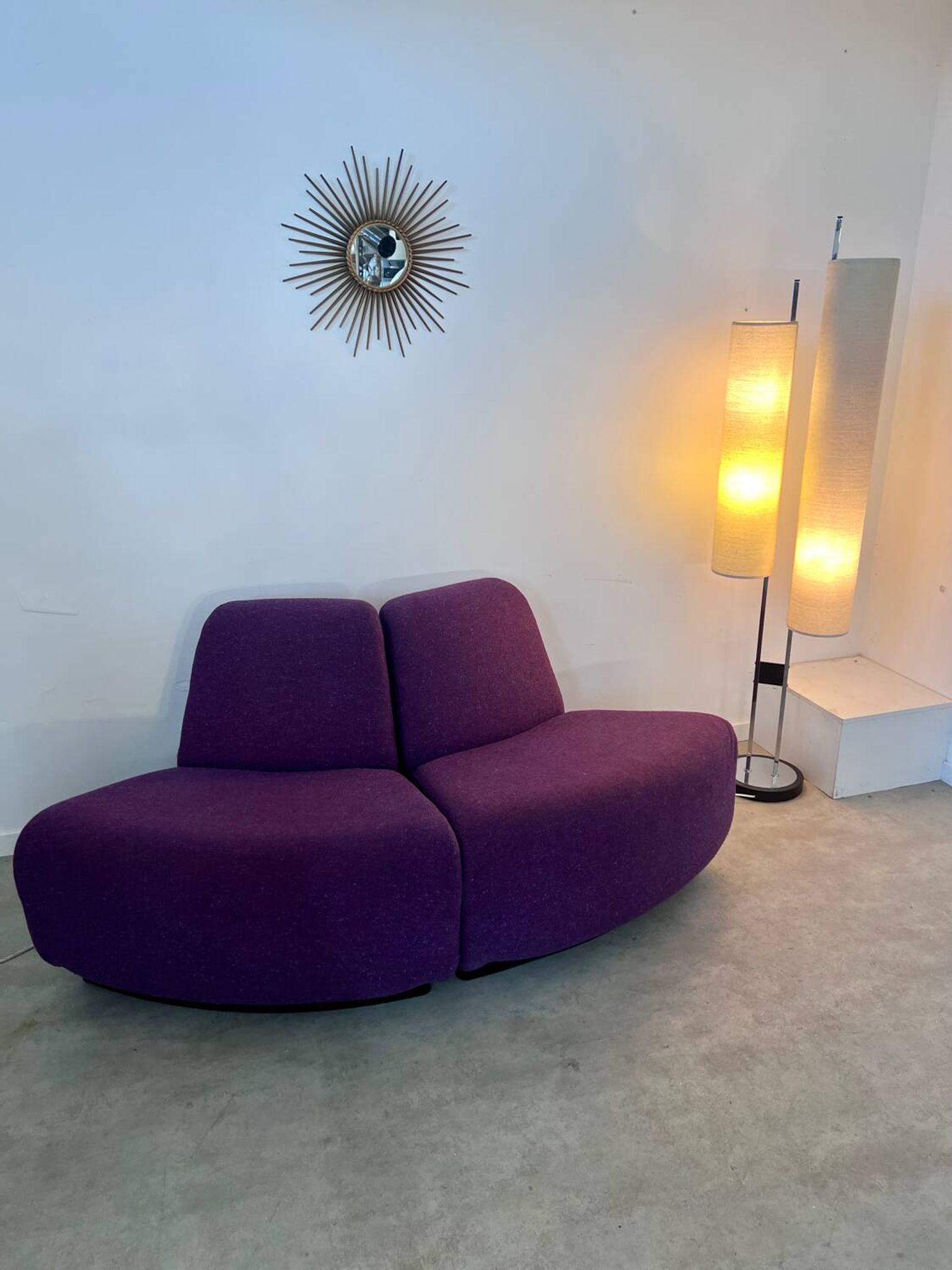 Lot 2 low chairs Space Age design from the 70s purple fabric vintage armchair