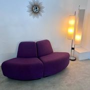 Lot 2 low chairs Space Age design from the 70s purple fabric vintage armchair