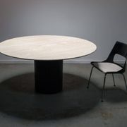 Table à manger Tobio en travertin et cuir par Afra & Tobia Scarpa pour B&B Italia, 1977