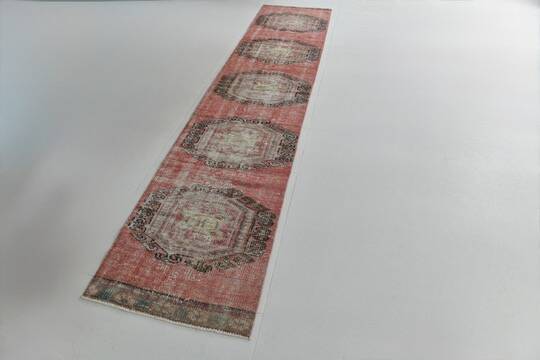 Pale Read Classic Turkish Vintage Runner Rug, 72x337Cm