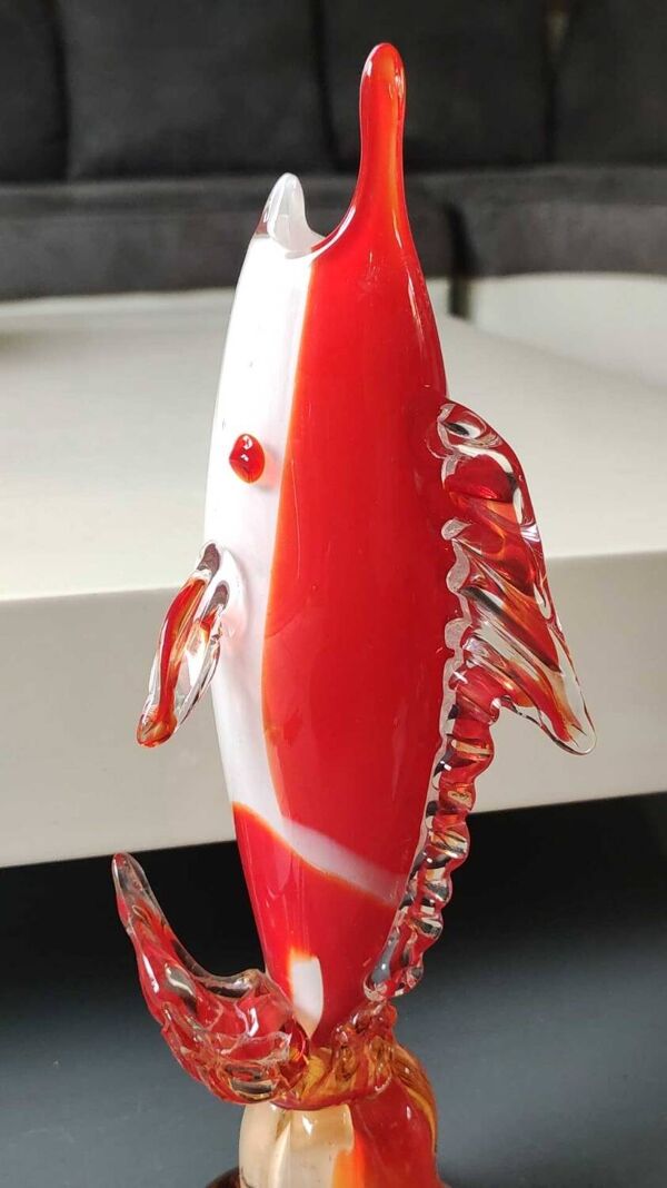 Vase Soliflore/Figurine Poisson Espadon en verre d Art soufflé Murano Italie. Haut 29 cm