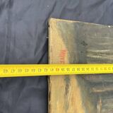 Painting on canvas signed “Wyett” – Village scene with chickens