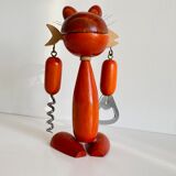 Vintage wooden cat corkscrew