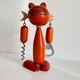 Tire-bouchon chat en bois vintage