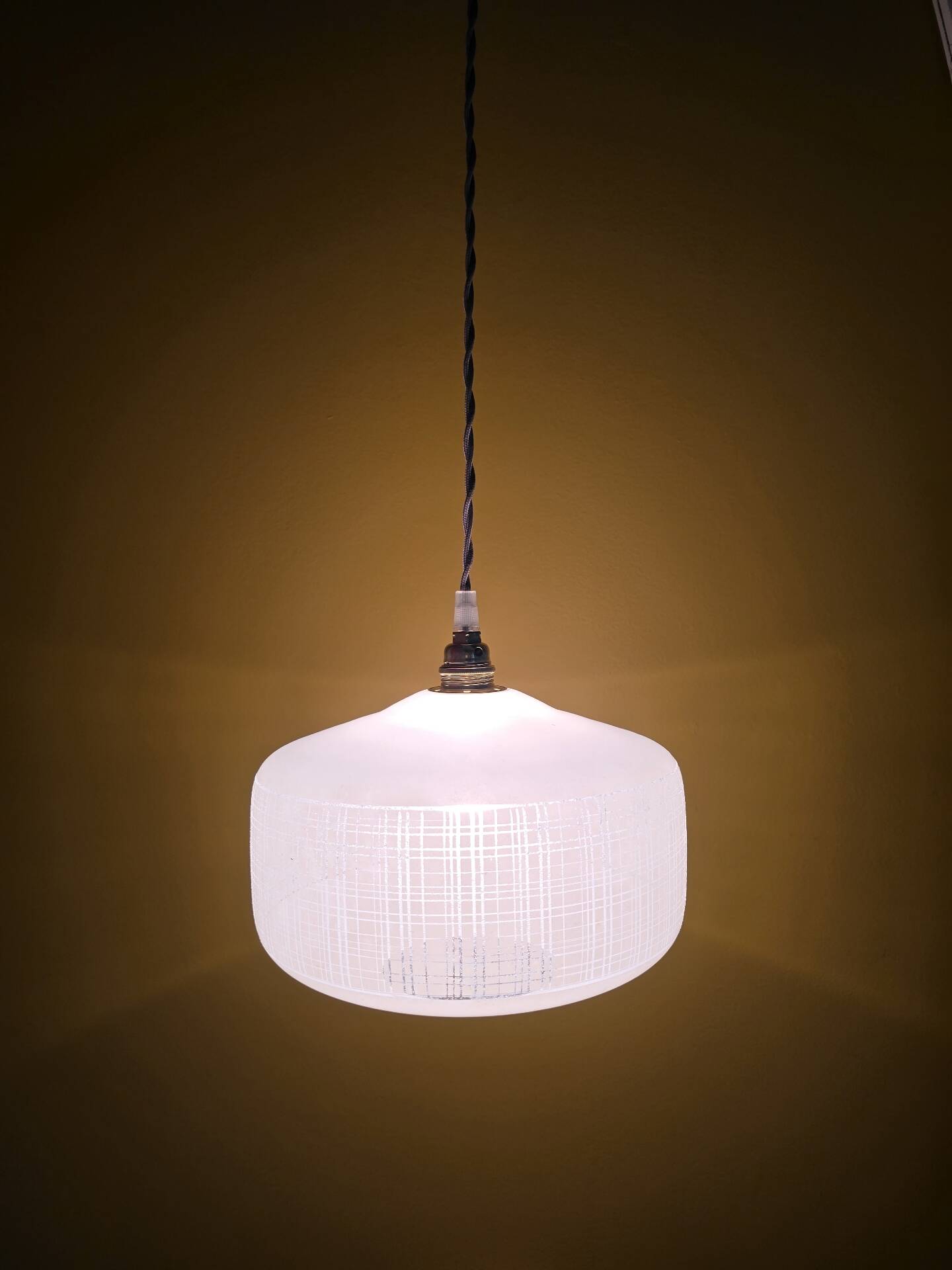 Vintage white striped glass checkered suspension globe