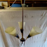 Brass and glass chandelier with 3 lights - 1950s