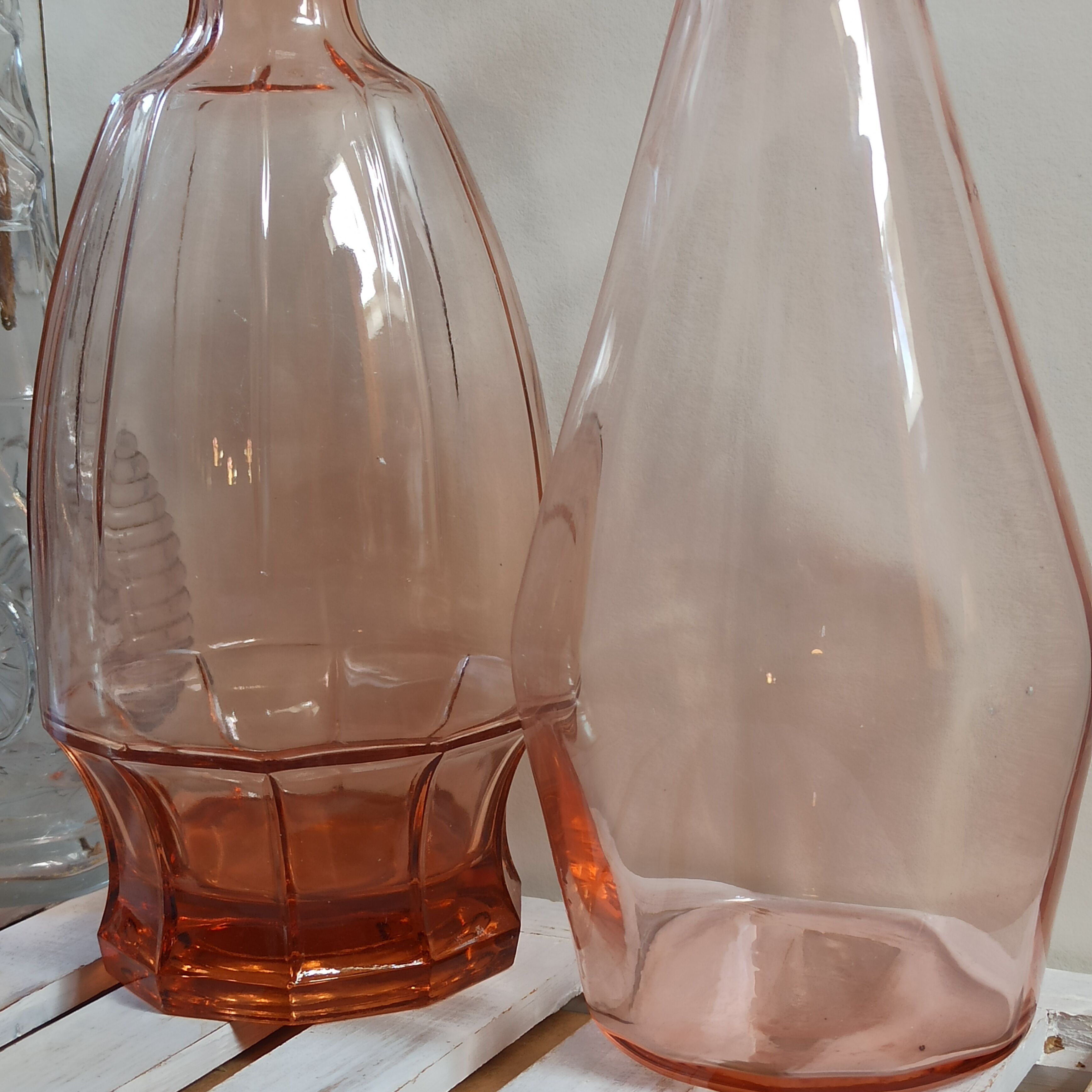 Vintage pink glass bottle vases