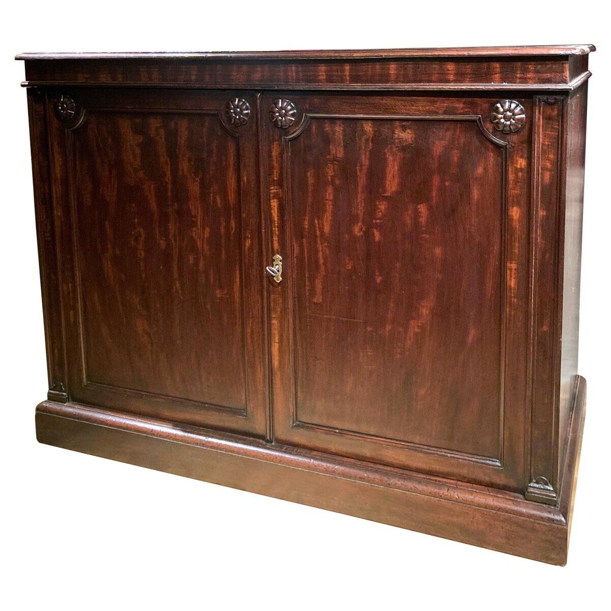 19th Century Italian Empire Mahogany Commode 2-Doors Cabinet