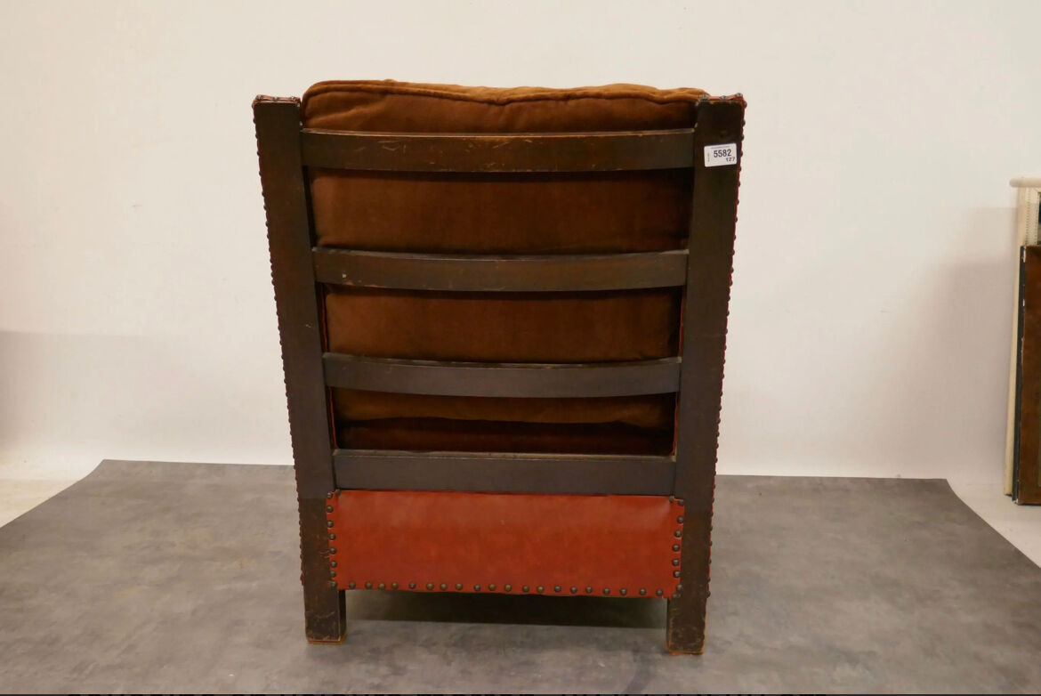 Leather and velvet club chair 1940/1950