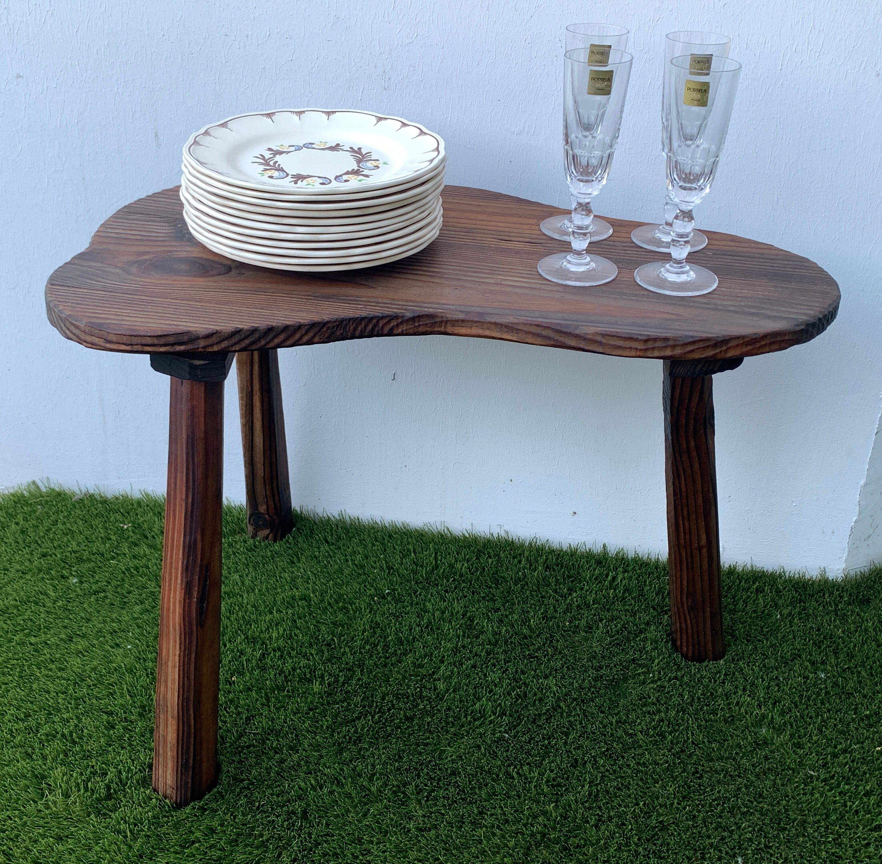 Antique farmhouse coffee table, wooden tripod