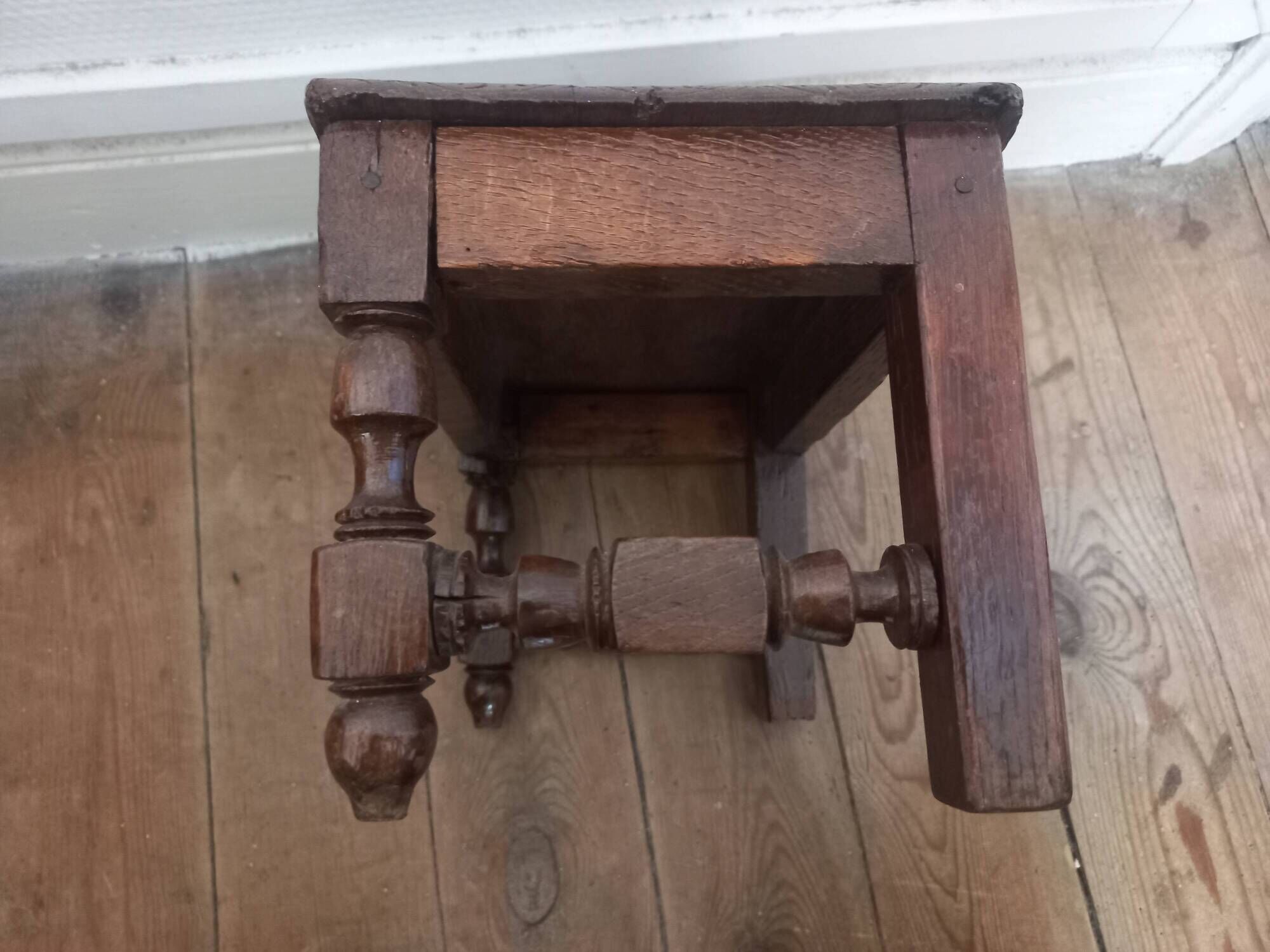 Antique solid wood stool, vintage decor
