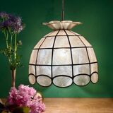 Vintage pendant light in mother-of-pearl and brass