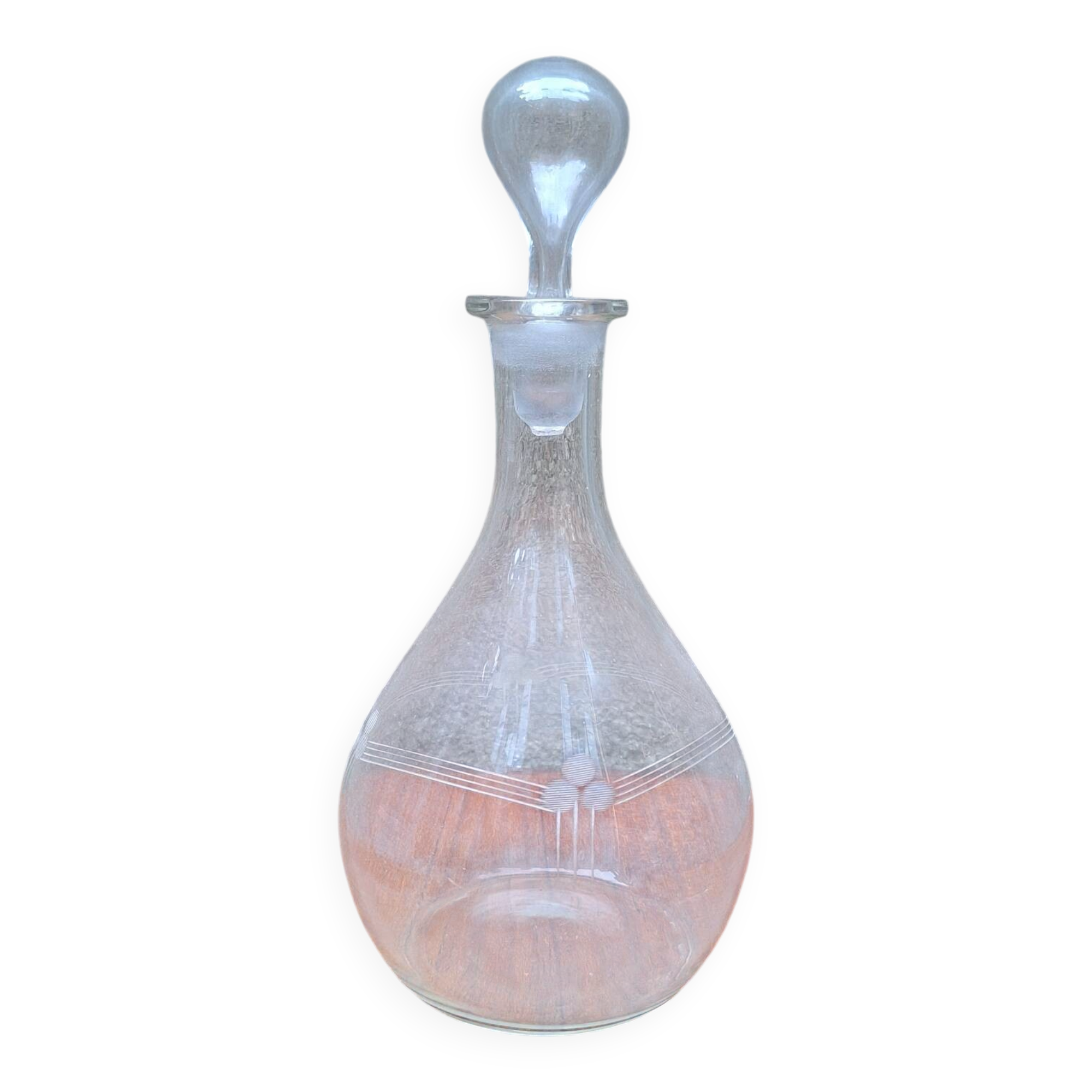 Engraved glass carafe from the 1950s