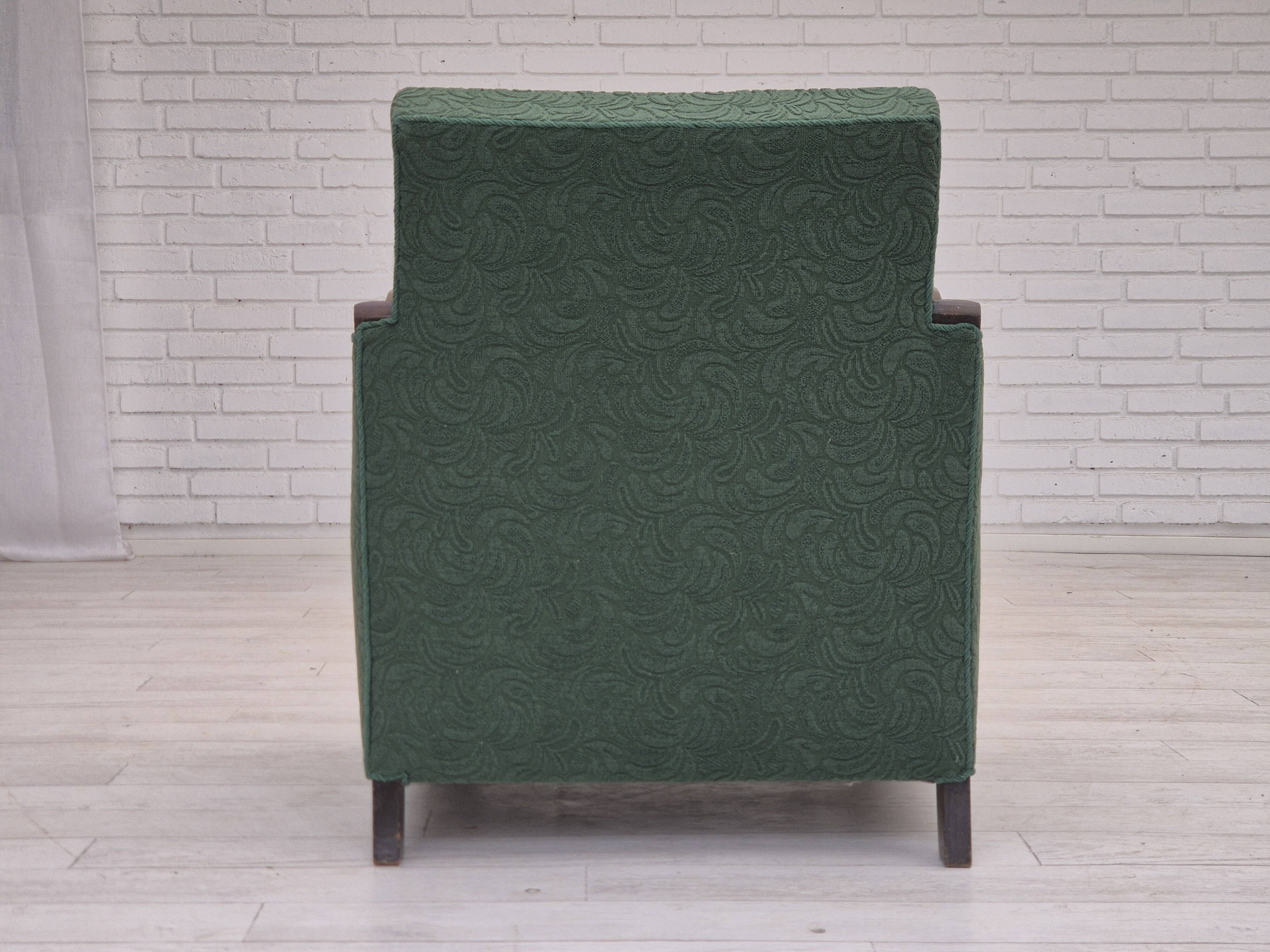1950s, Danish relax chair, green furniture blend wool fabric, beech wood.