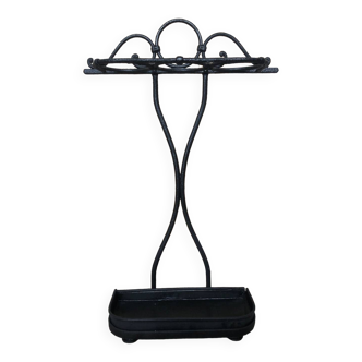 Black Wrought Iron Umbrella Stand + Vintage Tray #A635