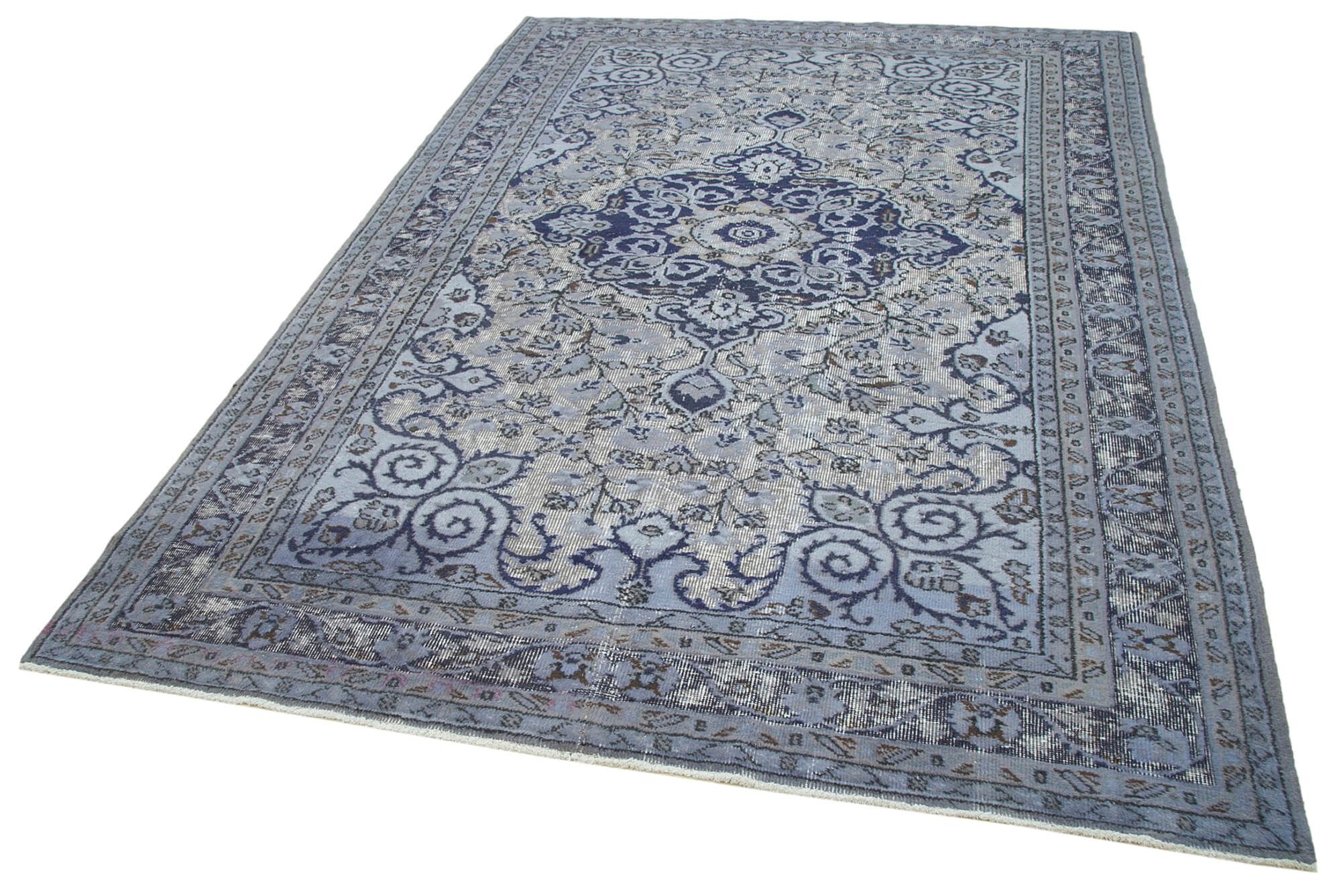 Handmade carved anatolian 1970s 191 cm x 276 cm blue rug