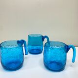 3 cups of ocean blue bubbled glass