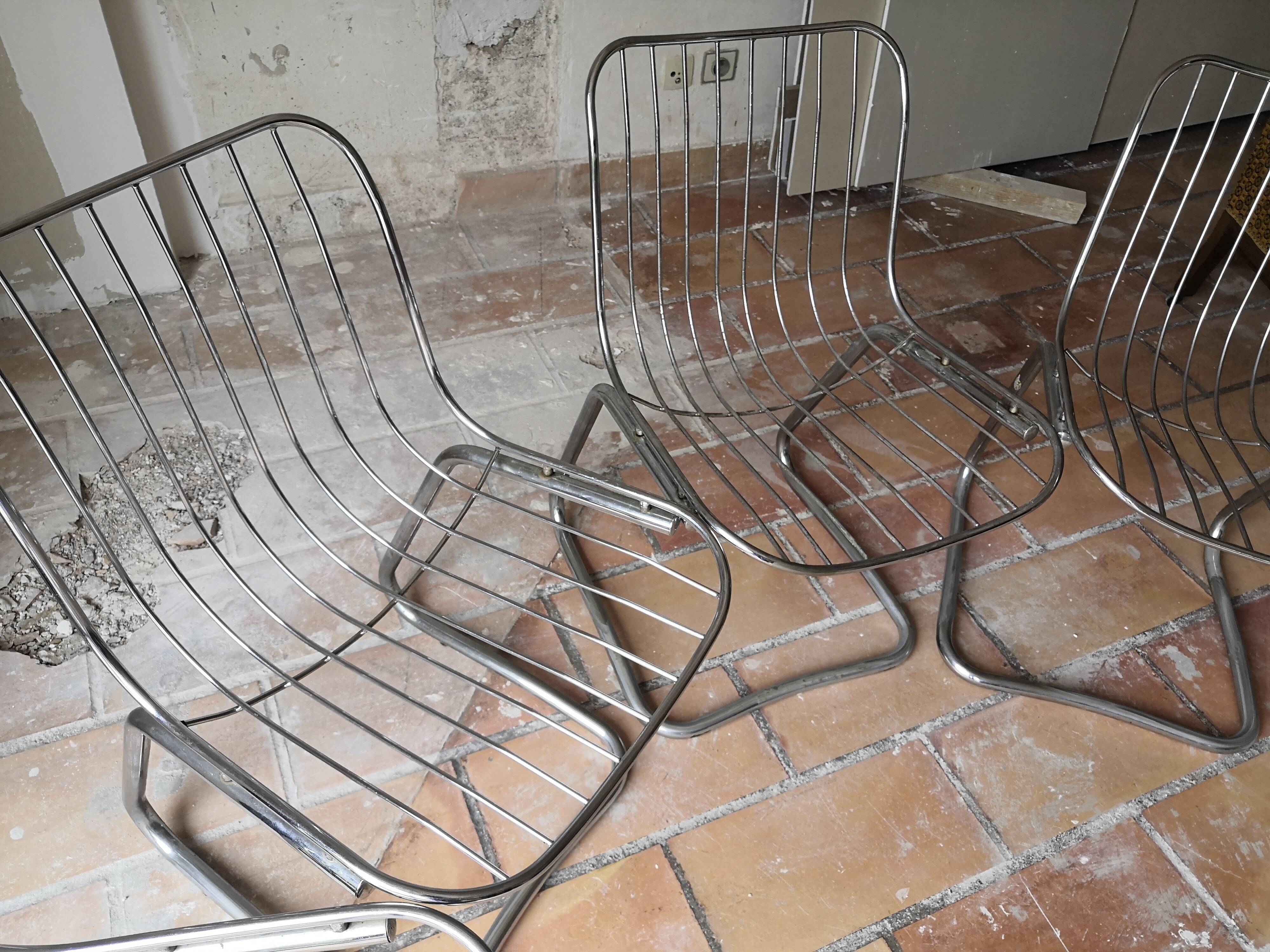Lot of 4 Gastone Rinaldi chrome steel armchairs