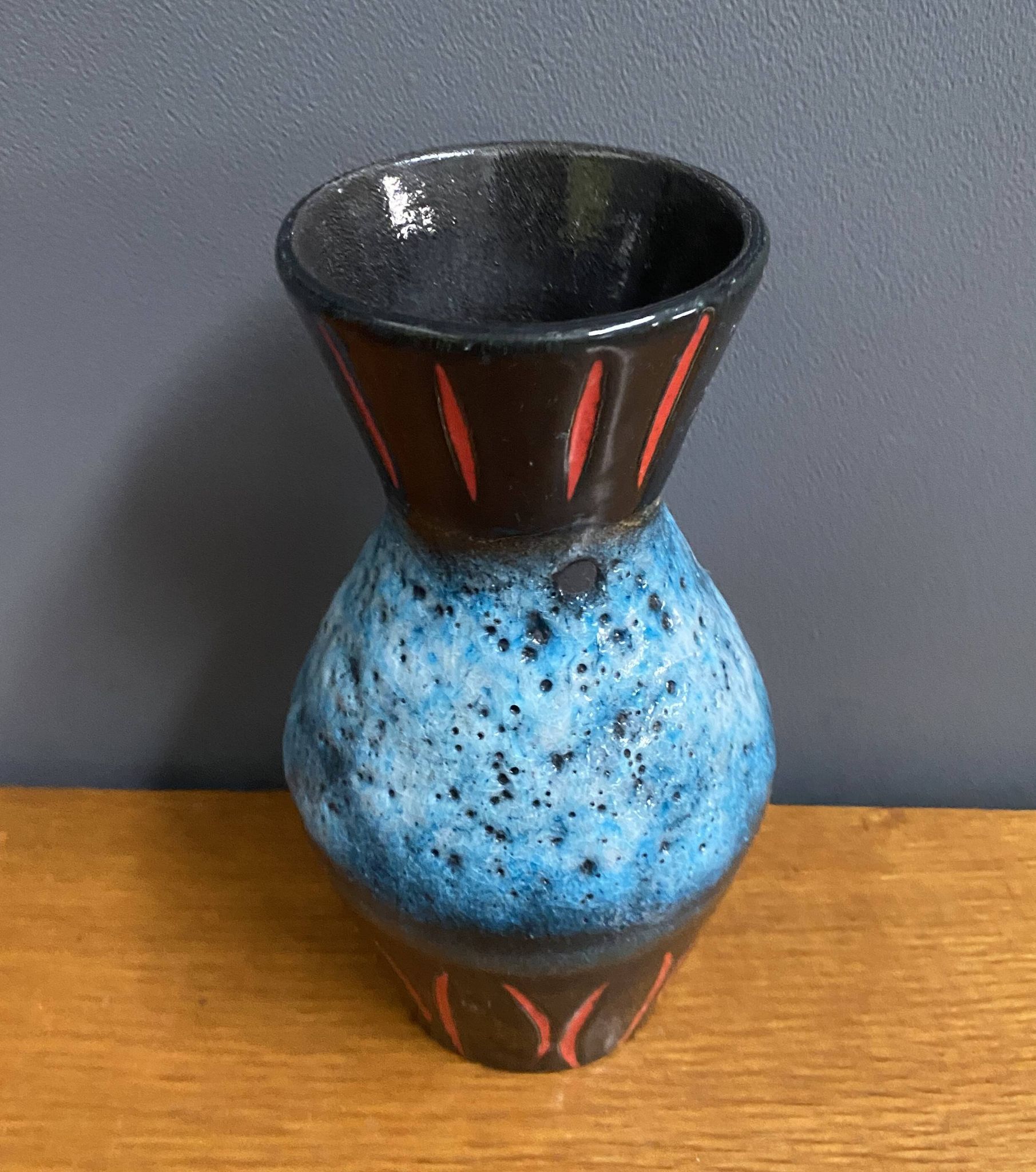 West Germany vase by Scheurich model 523-21 blue, black and red