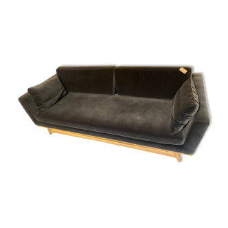 Sofa 210 solid oak, grey velvet