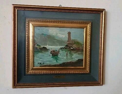 huile GIOVANNI BERTE' ANS 50 PAYSAGE FLUVIAL