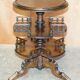 Victorian oak library table, two levels, pokerwork top.