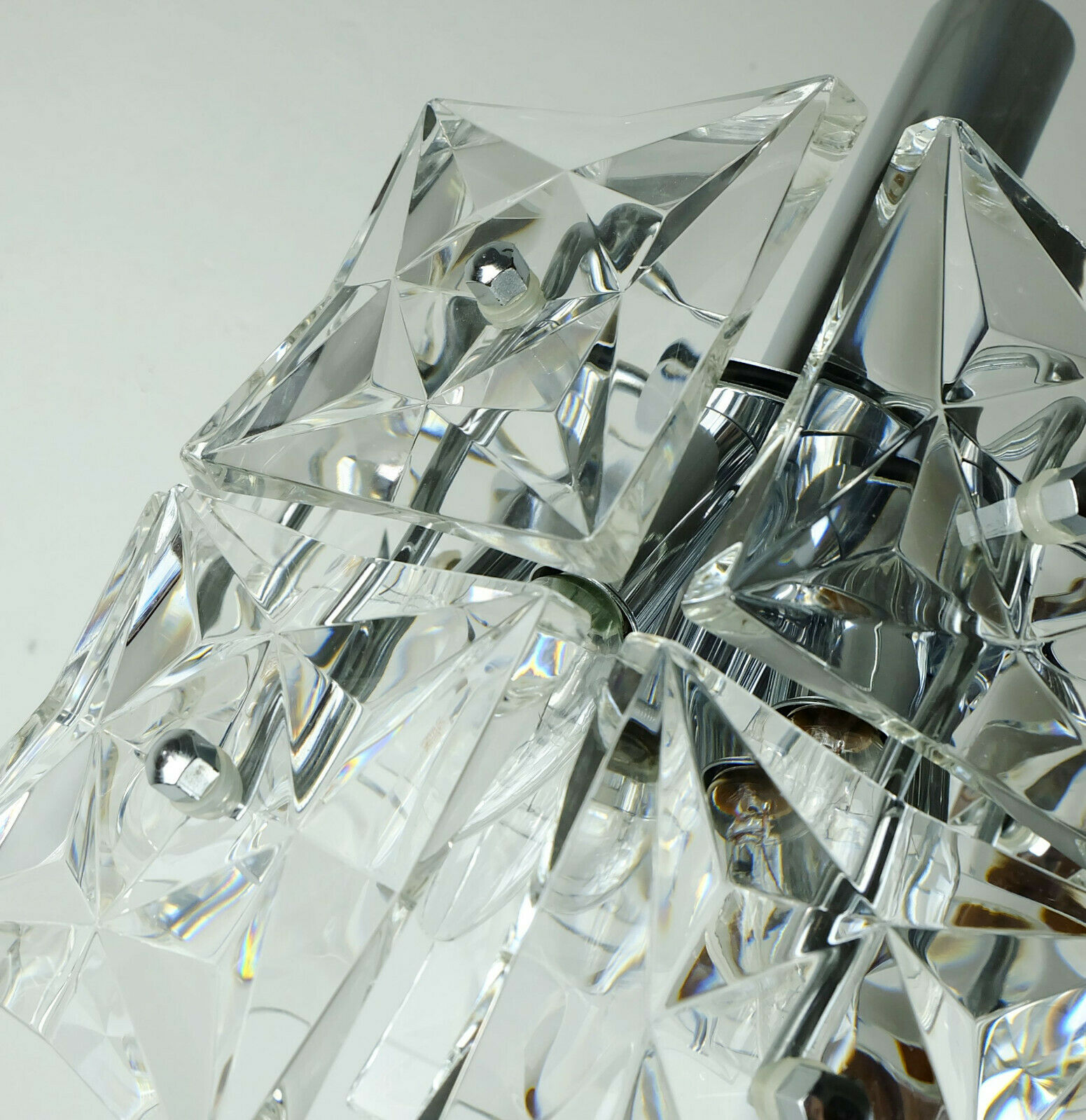 vintage PENDANT LIGHT crystal glass and chrome 14 glass prisms 1960s