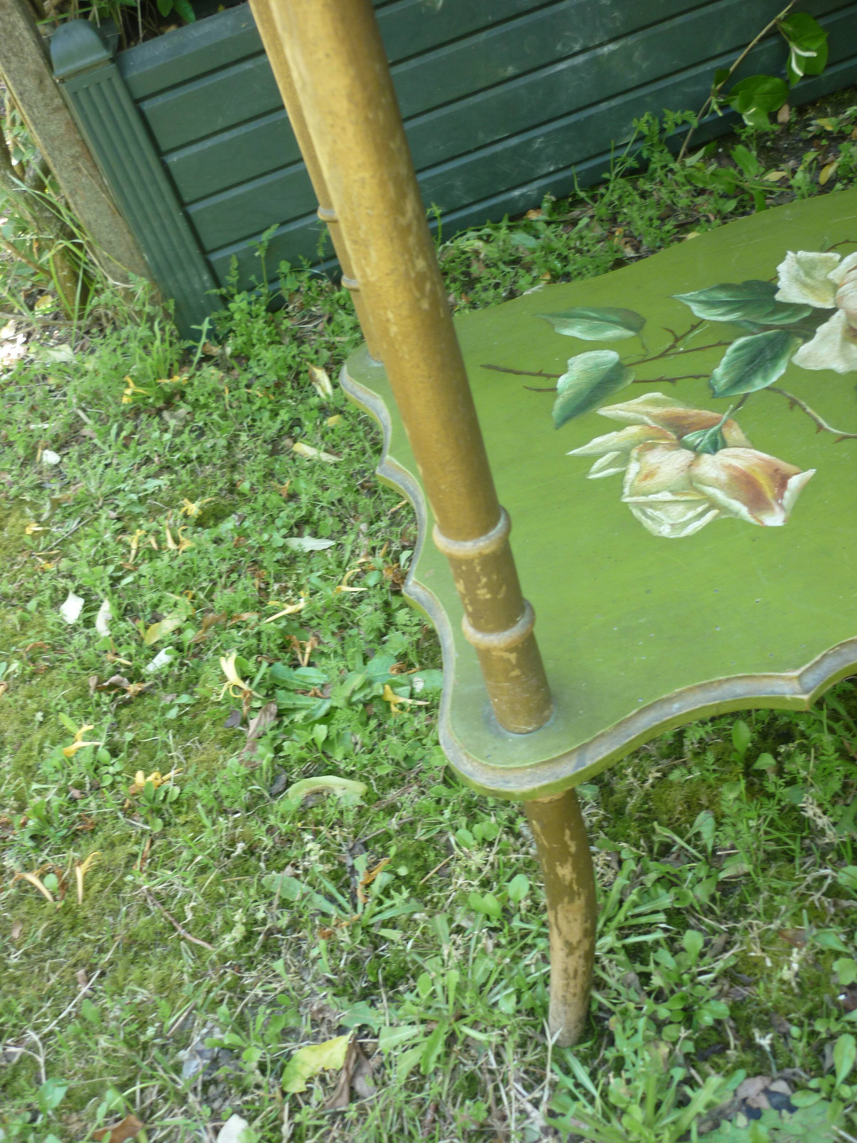 wooden side table painted flowers