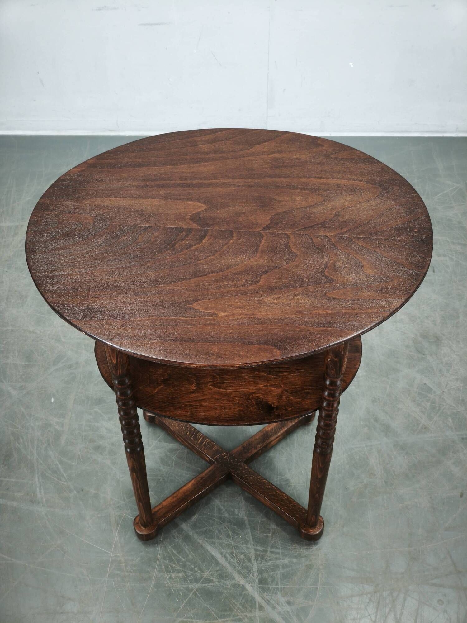 1920s Czech Art Deco Oval Beech Side Table with Lower Shelf
