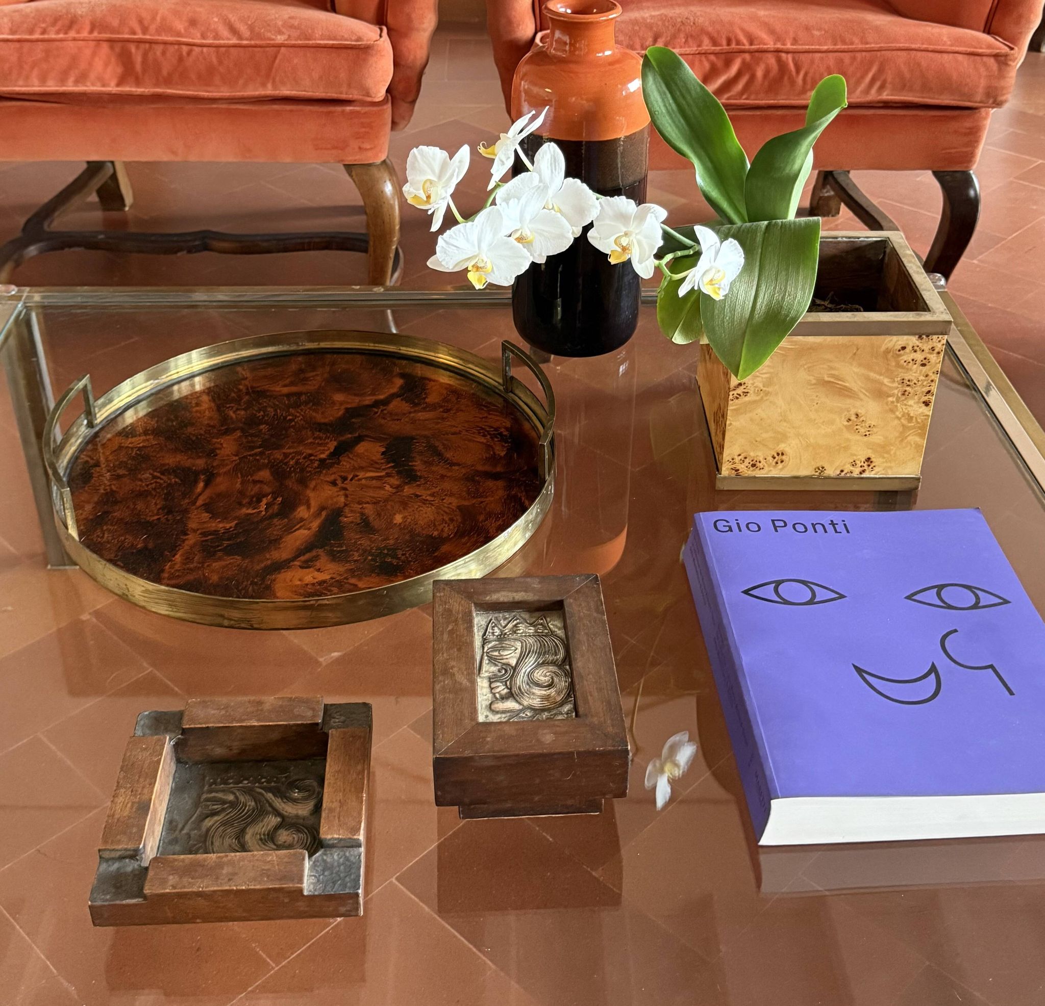 Mid-century rare Smoking Set, ashtray and cigars box, Italy 1950s
