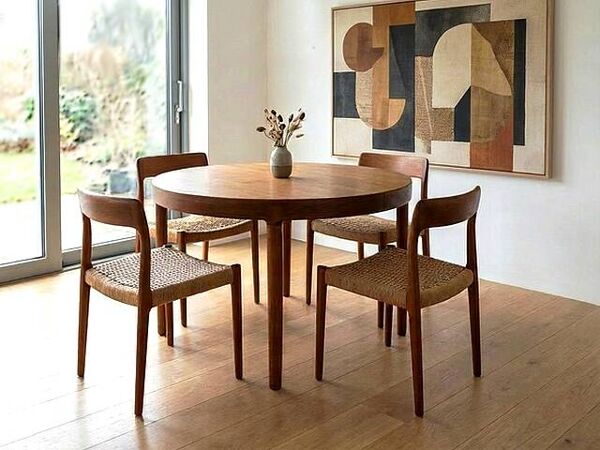 Table Harry Ostergaard ronde extensible teck 1960 estampillée