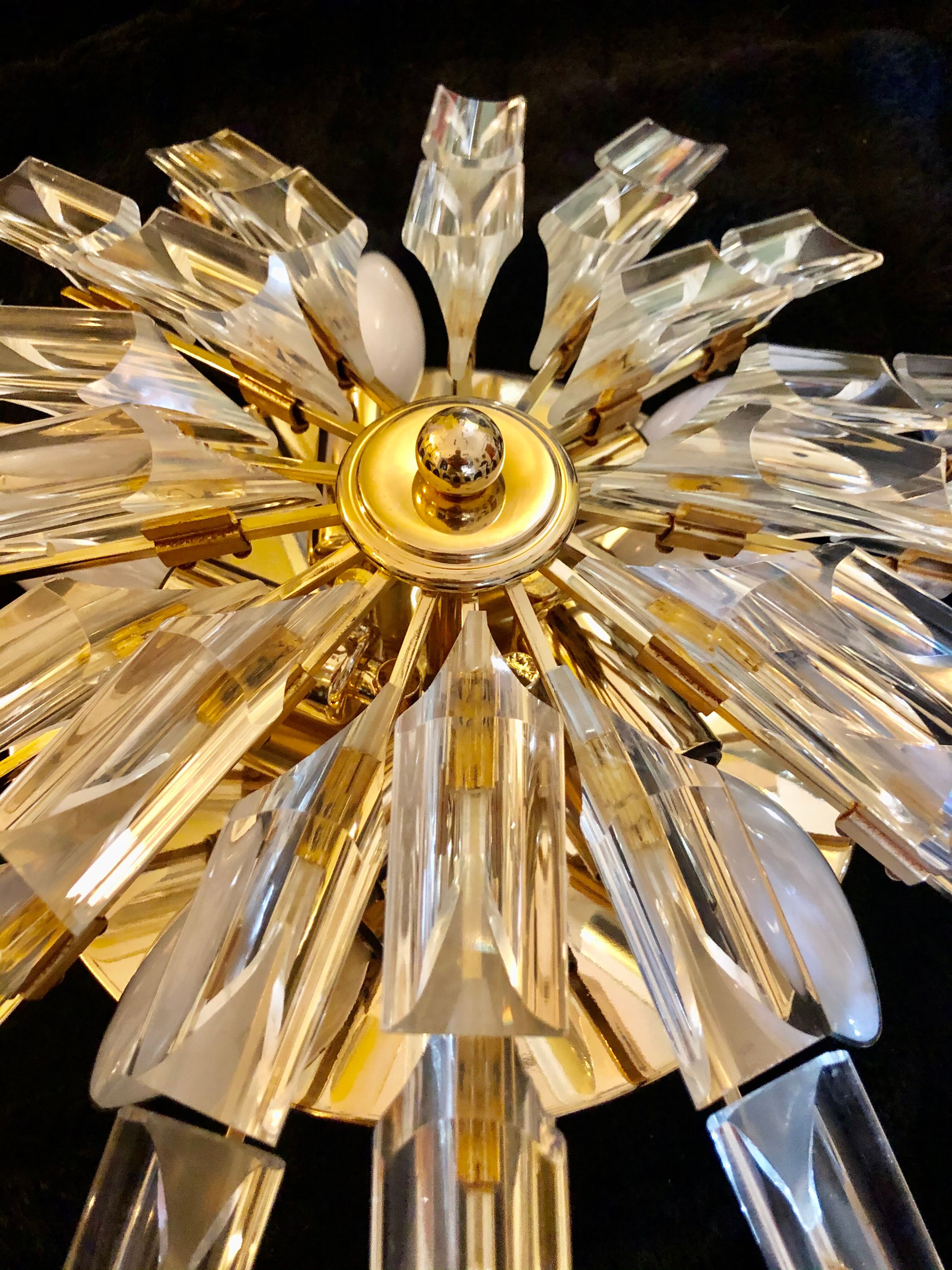 Wall sconce Venini crystal sun with golden structure
