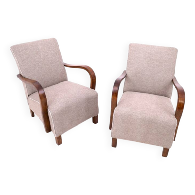 Paire de fauteuils Art déco conçus par J. Halabala dans les années 1930, Tchécoslovaquie. Après rénovation.