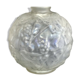 Pressed molded glass ball vase decorated with grape bunches