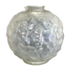 Pressed molded glass ball vase decorated with grape bunches