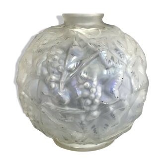 Pressed molded glass ball vase decorated with grape bunches