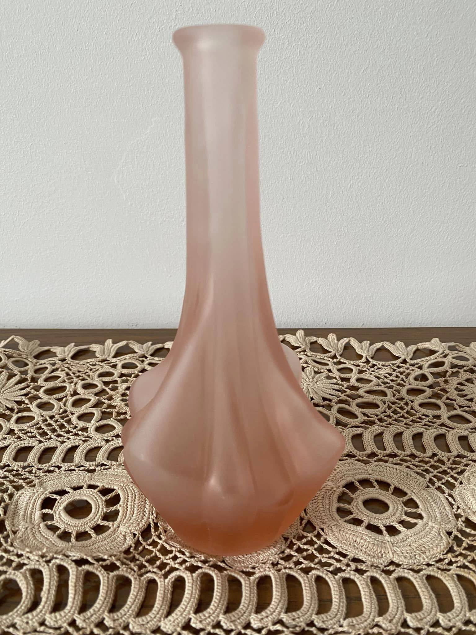Satin pink glass vase with irregular shapes