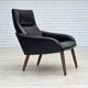 1970s, Danish armchair, black artificial leather, teak wood legs.