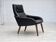 1970s, Danish armchair, black artificial leather, teak wood legs.