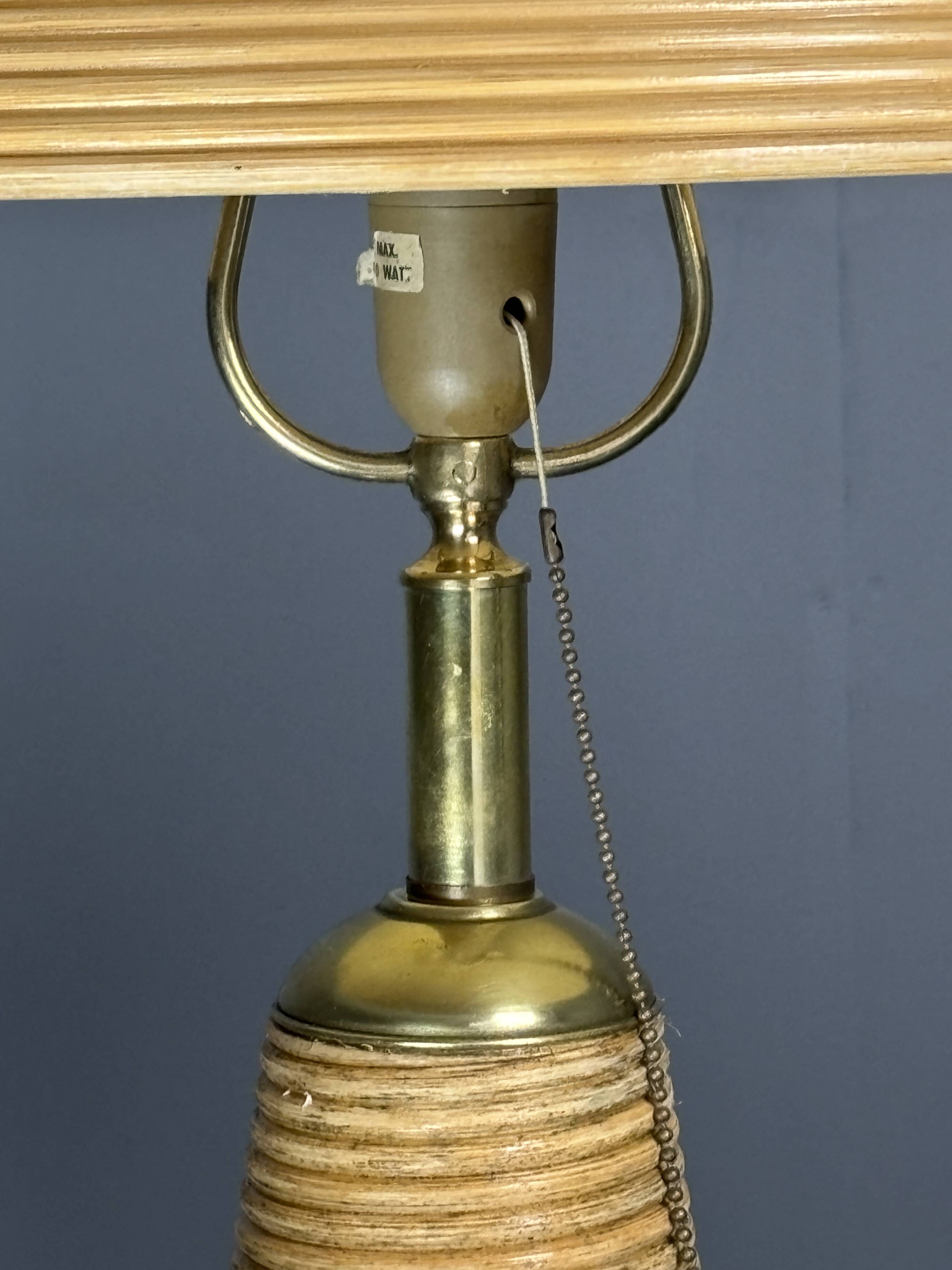 Lampe de table en rotin, bambou et laiton, Italie années 1970