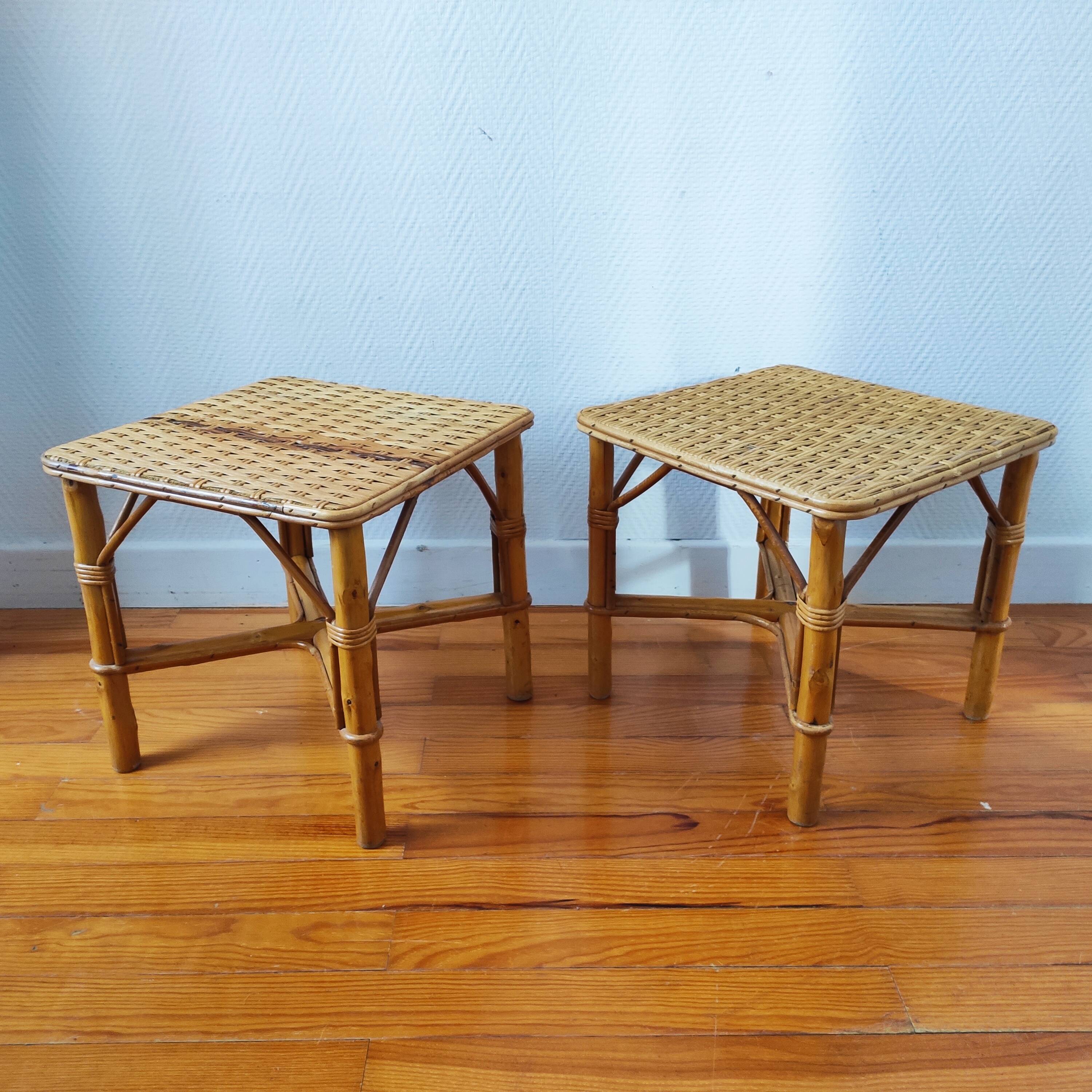 Pair of vintage rattan bedside tables