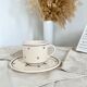 Grande tasse et sous tasse ancienne peinte à la main - Style romantique porcelaine beige et bleu