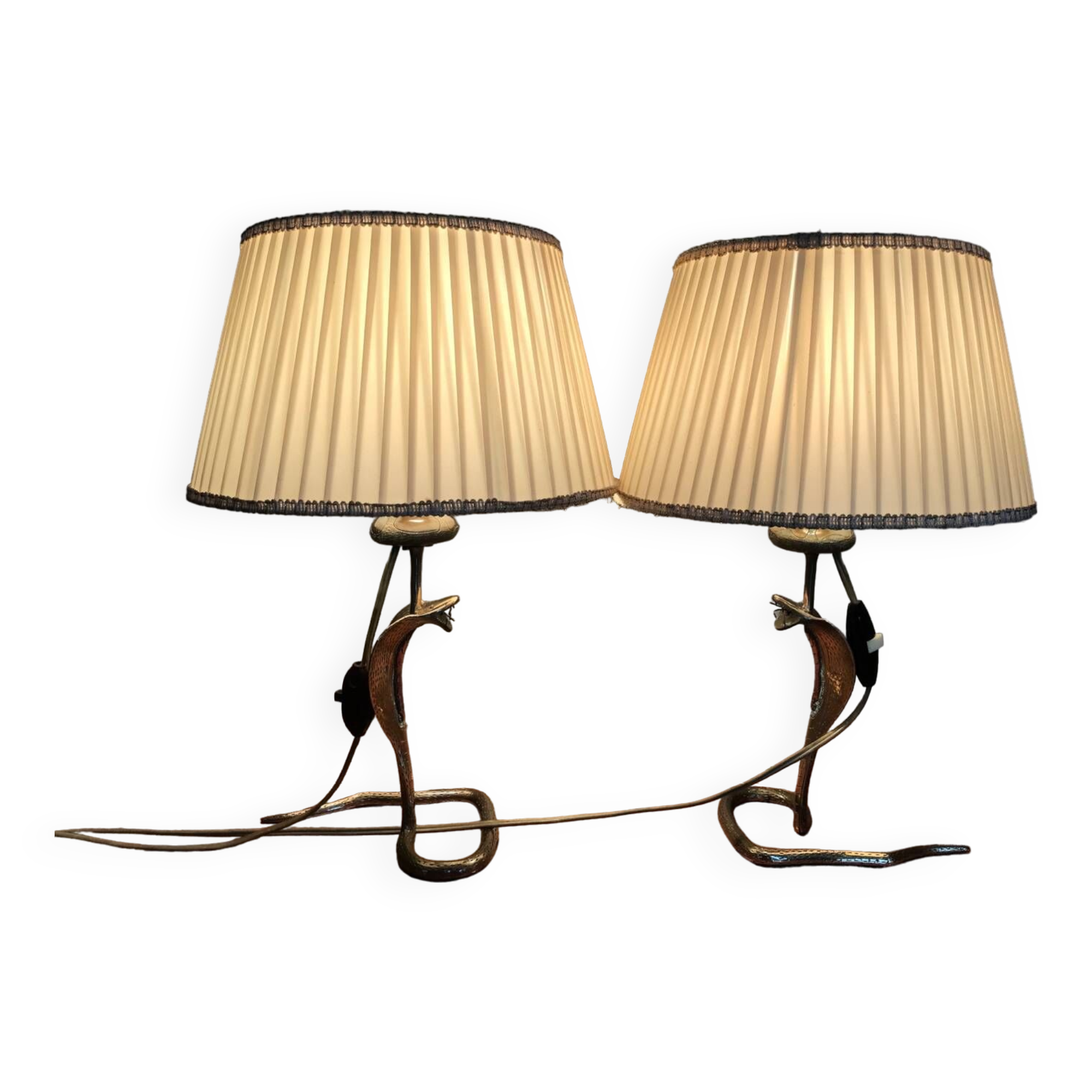 Magnificent pair of cobra bedside lamps