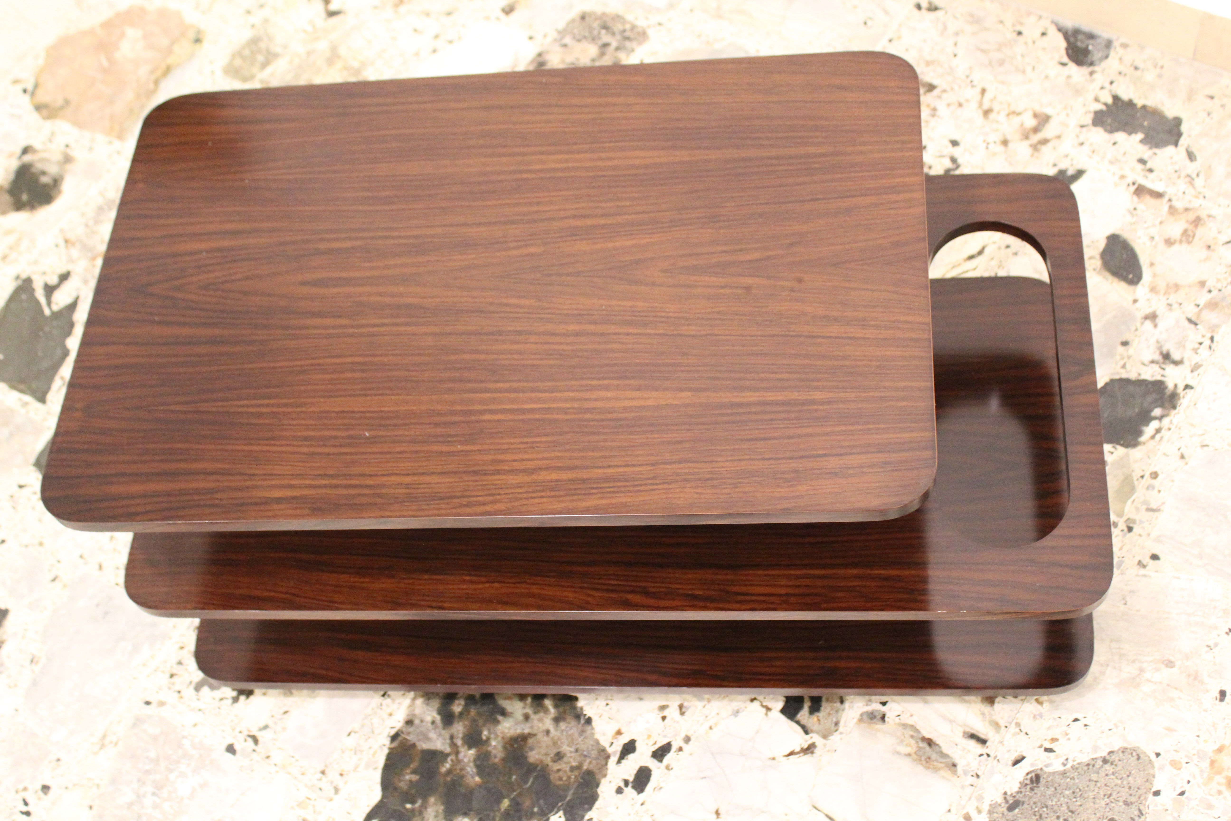 Coffee Table-Bar low laminate rosewood and chromed metal, Italy 70's